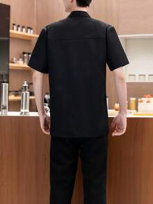 Uniforme clásico de verano de manga corta para chef, diseño de malla transpirable en la espalda, durable y cómodo, unisex, diseño clásico de doble botonadura, elegante y de moda, uniforme de chef clásico y popular, adecuado para catering, panadería, cocina de hotel, restaurante, cafetería, chaqueta de chef personalizada de alta gama, uniforme de chef para mujer, de manga corta y ligero - Negro - Ver 9