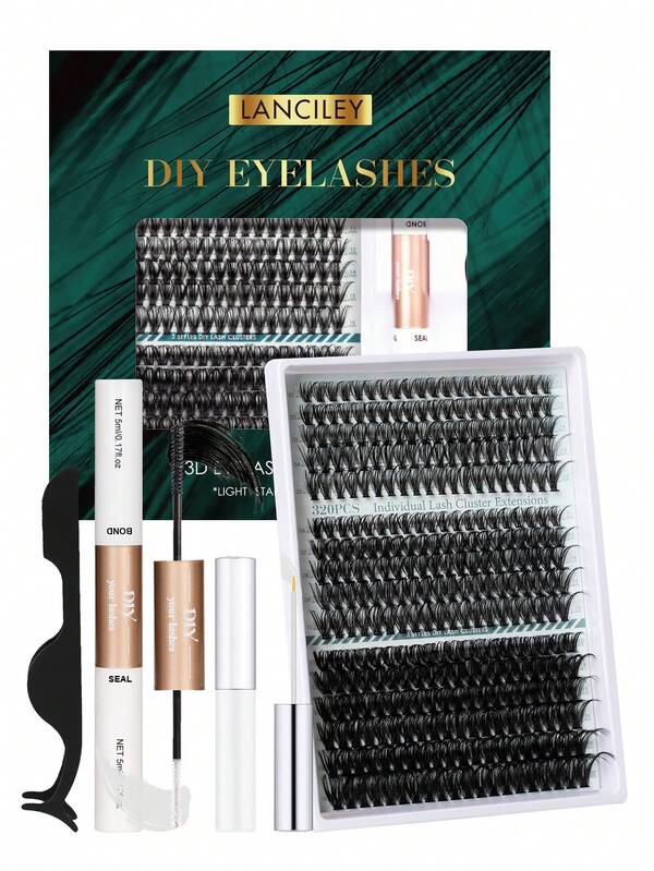 320 bouquets 3 styles pack mixte de faux cils - kit d'extension de cils avec colle et scellant - doux et effilés pour un look naturel à super dramatique, réutilisables, colle à forte tenue incluse