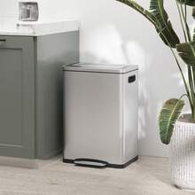 HOMCOM Dual Kitchen Garbage Bin, 2 X 5 Gallon (2 X 20 L) Trash Can With Foot Pedal, Soft-Close Garbage Can With Removable Inner Buckets, Lid, Fingerprint-Proof For Kitchen, Silver - Bạc - Xem 1