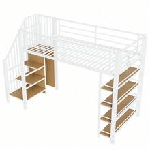 Loft Bed 90x200 Cm – Space-Saving & | Integrated Wardrobe With Storage Space | & High Safety Fence Design | White Single Bed & Youth Bed - White - View 5