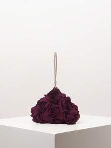 迷你手提包、伴娘包、碎花包、派对包、不对称设计包、派对配饰、优雅女士包、婚礼用品、女士礼物、圣诞包（图案随机） - 酒紅色 - 查看 2