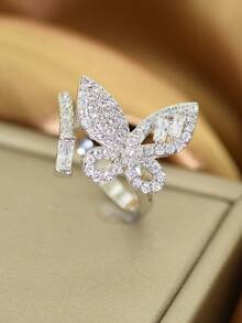 خاتم فراشة مفتوح من الزركونيا عالي الجودة والموضة، مناسب للاستخدام اليومي للنساء، الأعمال، الحفلات، الزفاف، السفر، وكهدية لعيد الفطر/عيد الأضحى