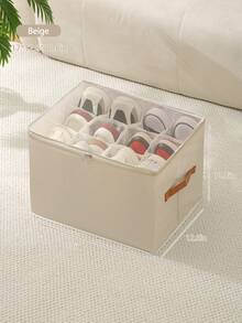 1pc/2pcs Foldable Fabric Storage Box With Lid, Dust-Proof Shoe Storage Container, Multi-Functional Compartment Organizer Box - Multicolor - View 14