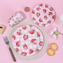 10/20/30pcs,Strawberry Birthday Party Plates And Cups Decoration Summer Watercolor Fruit Tableware Plates Cups For Wedding Berry First Birthday Themed Baby Shower Party Supplies, Disposable 9'' 7'' Paper Plates 9 Oz Cups Cutlery Dinnerware For 1st Birthday
