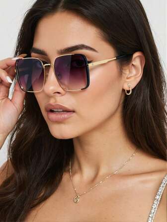 1 Pair Retro Square Unisex Metal Decorative Glasses, Suitable For Street Style, Travel, Driving, Sports, Beach, Festivals, Vacation, Fishing, Outdoor Activities, Outing, Party