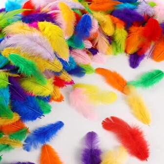 100 Pieces Of 3-5 Inch Colorful Craftsmanship Rooster Feathers -Colorful Feathers In Bulk, Used For DIY Crafts, Wedding Home Party Decoration, Dream Chasing Supplies, Headwear Accessories, Flower Arrangement And Home Decoration, Christmas Tree Decoration (Colored) ﻿