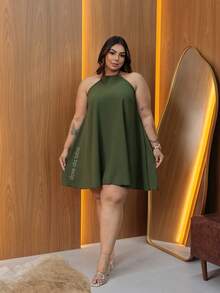 Women's Plus Size Short Party Dress Comfortable G1 G2 G3 - MILITARY - View 5