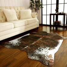 Faux Cowhide Rug, Cow Print, Rustic Western Rugs For Living Room Bedroom, Irregular Animal Skin Hides, 4.6 X 5.2ft, Anti-Skid Cool Carpets For Cowboy Cowgirl Home Decor, Khaki Brown - 橄欖綠 - 查看 12