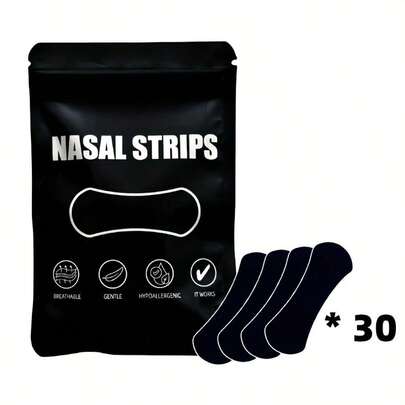 30pcs Black Adhesive Tape Ventilation Nasal Patches - Premium Nasal Patches, Extra Long-Lasting, Hypoallergenic, Drug-Free, Easy To Apply And Remove