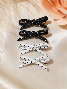 4 kẹp tóc nơ chấm bi đen trắng phong cách Pháp cổ điển, phụ kiện tóc thời trang đa năng cho bé gái mặc hàng ngày - Nhiều màu - Xem 4