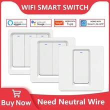 مفتاح ذكي ثنائي الوضع واي فاي وبلوتوث - مفتاح جداري بزر دفع ChevoLink المعياري الأوروبي 1/2/3 أجنحة باللون الأبيض يتطلب سلك محايد تيار متردد 100-240 فولت - متوافق مع أليكسا وتويا سمارت لايف للتحكم الصوتي السلس - أبيض - مشاهدة 1