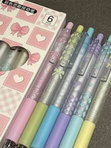 6pcs Bowknot Cute Aesthetic High-Quality Student Exam Smooth-Writing 0.5mm Ballpoint Pens, Quick-Drying