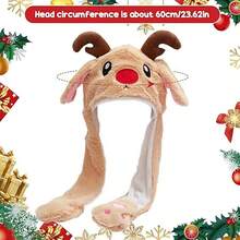 圣诞老人麋鹿毛绒帽，带可活动胡须的圣诞帽，趣味毛绒装饰帽，圣诞派对装饰帽，家居装饰，圣诞帽，圣诞装饰品，家居圣诞礼物，圣诞装饰 - 卡其色 - 查看 5