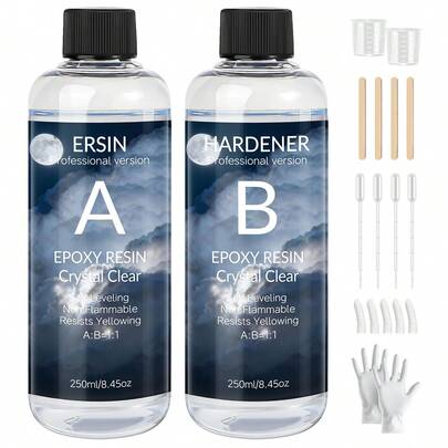 20ml/50ml/100ml/250ml/500ml/1000ml Epoxy Resin AB Glue, 1:1 Ratio, Includes Accessories & Tools, UV Resistant, Anti-Yellowing, Fast Curing AB Glue, Suitable For DIY Jewelry Making And Crafts