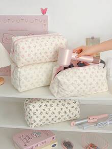 1pc Large Capacity Bow Hair Dryer Storage Bag With Multi-Pocket Cute Hair Tool Storage Bag Travel Carrying Organizer Bag Quilted Hair Dryer Storage Case Crimping Hair Tools Storage Bag Hair Straightener Storage Bag Flat Curl Iron Travel Organizer - Multicolor - View 3