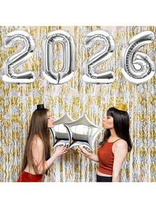 1套32英寸大号2026铝膜气球新年派对装饰背景节日新年情人节生日布置装饰2026庆典装饰 - 彩色 - 查看 7