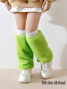 1双女童时尚仿毛皮腿套，保暖蓬松，亮丽色彩，经典百搭简约冬季腿套 - 彩色 - 查看 11