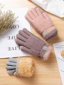 1 Pair Women's New Thick Thermal Lined Warm Touchscreen Gloves, Winter Cycling Windproof Cold-Proof Mittens - Multicolor - View 9