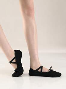 Drawstring Ballet Dance Flats For Women Black Canvas Criss Cross Band Slip-On Ballet Dance Shoes - Black - View 5