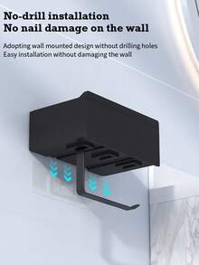 1pc No Drill Wall-Mounted Toilet Paper Holder With Shelf & Wet Wipe Storage Box - Heavy-Duty Plastic, White Bathroom Shelf, Space-Saving Adhesive Backing (No Screws/Holes) For Toilet Paper, Wipes, Phone Holder, Wipes -