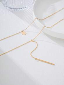 女士个性化圆形吊坠简约链条时尚 Y 形长项链 - 无礼盒 - 金黃色 - 查看 2