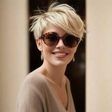 短款精灵短发假发，带刘海 - 直巴西真人发，适合日常佩戴，日常发饰，玫瑰网帽，女士短发假发 - 彩色 - 查看 14