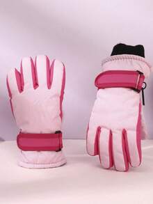 1 双儿童撞色加厚保暖露指手套，适合冬季滑雪、骑自行车等户外活动 - 撞色 - 查看 6