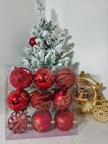 9pcs/Box 8cm Shiny Glass Christmas Tree Ornament Balls, Red - Red - View 1