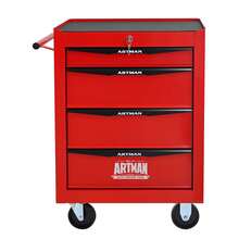Rolling Metal Tool Chest With 4 Drawers, 20-Inch Sharpening Tool Chest With Ball-Bearing Drawer Slides, Steel Tool Storage Box Organizer, Red And Black