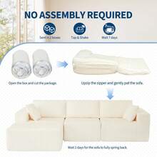 108inch Modular Sectional Sofa, Corduroy Sponge Compression Sofa With Deep Seat, Comfy Memory Foam Sofa For Living Room Bedroom, No Assembly Required(Ship In 2 Boxes) - White - View 4