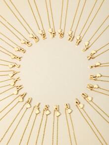 1pc Fashionable Minimalist Metal Heart & Letter Pendant Necklace, Suitable For Women's Daily Wear - Yellow Gold - View 2