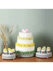 3 Pieces White/Golden Cake Stand Set, 8/10/12 Inch Round Metal Dessert Display Stand Decorative Cake Holder Cupcake Pastry Candy Display Plate For Wedding, Party, Birthday, Event - 白色 - 查看 4