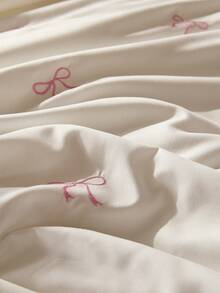 2/3pcs 100% Polyester Bow Embroidery, Ruffle Decor,Duvet Cover Set Without Filler,(1Duvet Cover &1/2 Pillowcases), Modern Polyester Bedding Set For All Season - White - View 2