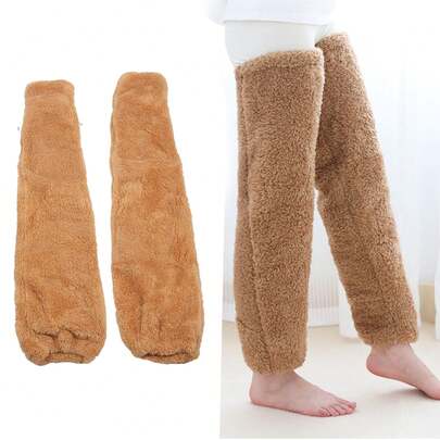 Calcetines largos de pelo para dormir en invierno, suaves, gruesos y transpirables, calcetines de felpa, calentadores de piernas, marrones.