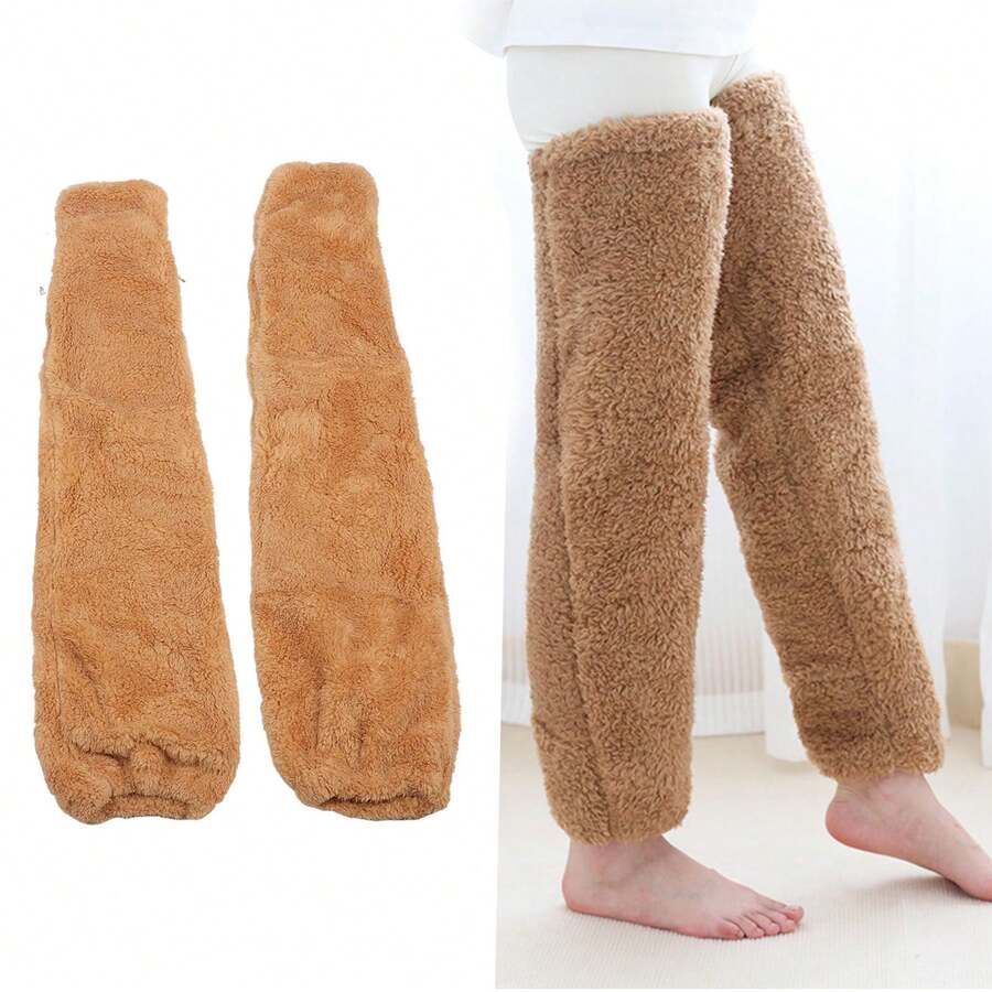 Calcetines largos de pelo para dormir en invierno, suaves, gruesos y transpirables, calcetines de felpa, calentadores de piernas, marrones. - Marrón - Ver 1