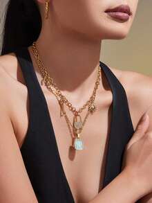 1 pezzo Collana con ciondolo a forma di cuore con zirconia, set di collane con ciondoli a goccia, placcato in oro 18K in acciaio inossidabile