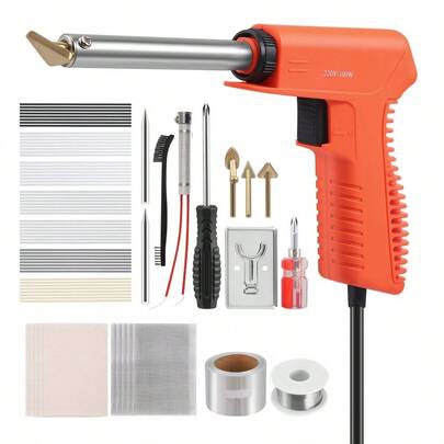 Plastic Welding Kit,2-In-1 Plastic Soldering Iron Kit And Soldering Gun,2 Adjustable Modes With 5 Soldering Tips, 56Pcs X 33cm Rods, Steel Mesh, Metal Brush For Car Bumper Surface Repair