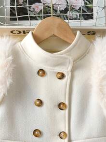 年轻女孩休闲纯色立领时尚皮草拼布外套连衣裙，秋冬 - 白色 - 查看 4