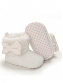 Klasyczne, ciepłe śniegowce z uroczą kokardką, odpowiednie dla noworodków i małych dzieci, jesień/zima - Biały - Zobacz 3