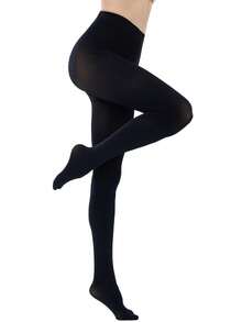 半双装 女士 60D 柔软纯色半透明高腰连裤袜，舒适 - 黑色 - 查看 8