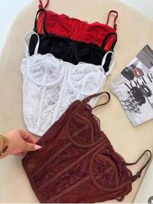 CROPPED CORSELET FEMININO SEM BOJO E COM  ALÇA FINA TENDENCIA PARA O VERÃO. - Marrom - Visão 3