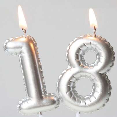 银色花环气球，绘有生日数字 0-9，生日、周年纪念、1 岁生日派对蛋糕装饰蜡烛