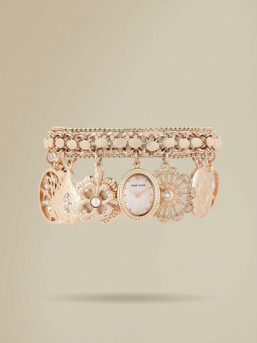 Anne Klein Women Analog Watch Diamond Dial Slim Stainless Steel Strap Quartz Watch - 玫瑰金 - 查看 1