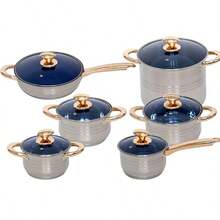 Batería De Cocina Acero Inoxidable de alta calidad 12 piezas | Piquio Mart , compatible con cualquier fuente de calor, incluyendo inducción. - Plateado - Ver 1