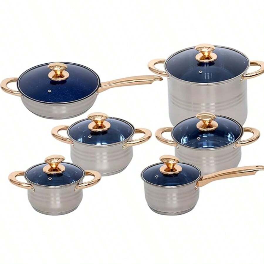 Batería De Cocina Acero Inoxidable de alta calidad 12 piezas | Piquio Mart , compatible con cualquier fuente de calor, incluyendo inducción. - Plateado - Ver 1