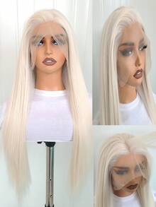 13x4 Natural Straight Synthetic Hair Lace Front Wig, Glueless Full Cap Woman's Wig, Heat Resistant Fiber