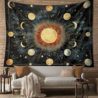 1pc Celestial Sun And Moon Tapestry Fabric For Living Room Bedroom Aesthetics Wall Hanging Decorative Background Fabric Ceiling Decor