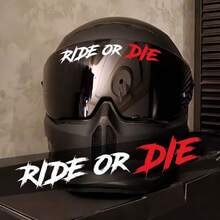 1pc SC MOTO GN Ride Or Die Motorcycle Helmet Decal - Waterproof Vinyl Sticker With Red & White Lettering, Matte Finish, Self-Adhesive For Motorcycle Helmets, Tank Tops, Scooters, Road Bikes - Scratch Cover-Up Decoration, Vibrant Colors, Motorcycle Accessories, Motorcycle Stickers, Outdoor Sports Gear, Bold Graphic Design, Durable Adhesive, Decals, Vinyl Stickers, Stickers For Vehicles, Car Decals