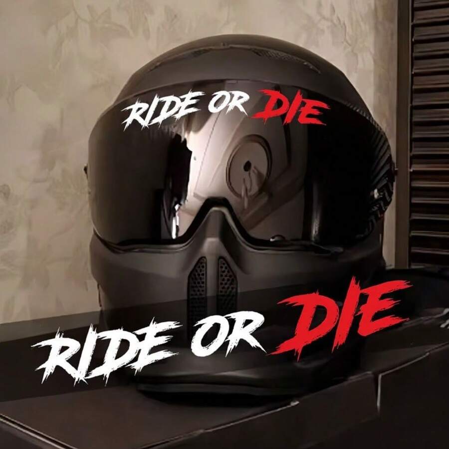 1pc SC MOTO GN Ride Or Die Motorcycle Helmet Decal - Waterproof Vinyl Sticker With Red & White Lettering, Matte Finish, Self-Adhesive For Motorcycle Helmets, Tank Tops, Scooters, Road Bikes - Scratch Cover-Up Decoration, Vibrant Colors, Motorcycle Accessories, Motorcycle Stickers, Outdoor Sports Gear, Bold Graphic Design, Durable Adhesive, Decals, Vinyl Stickers, Stickers For Vehicles, Car Decals