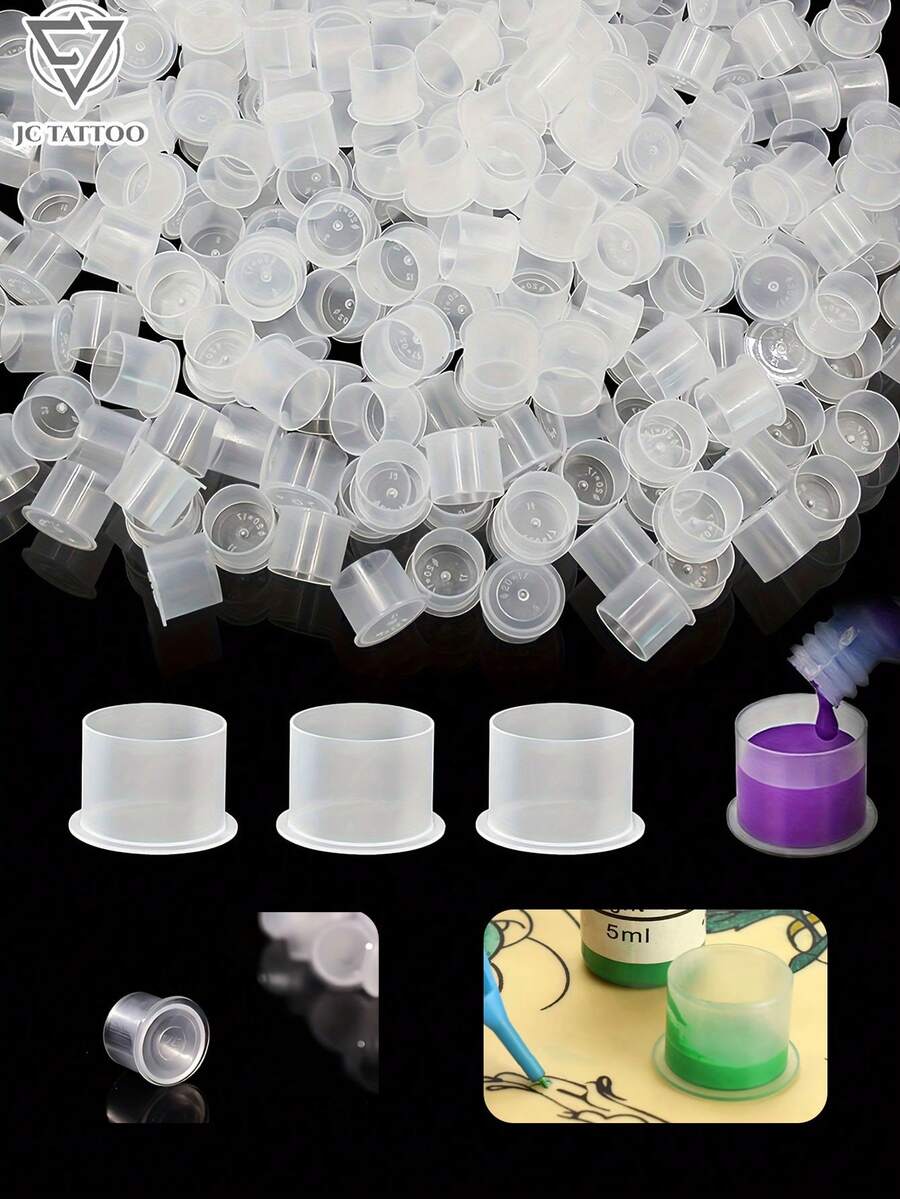 100/500个装一次性纹身墨水杯盖,尺码S/M/L/XL,透明容器纹身颜料杯,纹身用品及配件,纹身沙龙工具,适合纹身新手和经验丰富的纹身师,纹身配件 - 彩色 - 查看 1